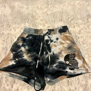 Shosho Tie-Dye Skull Print Athletic Shorts